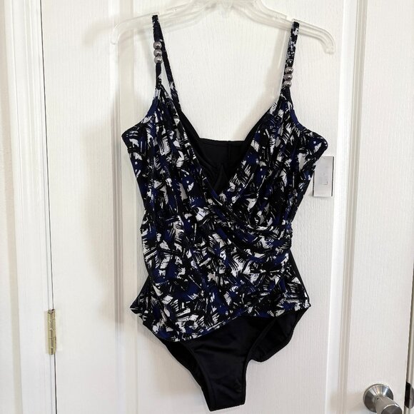 Magicsuit by Miraclesuit Louise Blueprint Swimsuit 1-PC Black & Blue Size 12 NEW - Picture 4 of 9